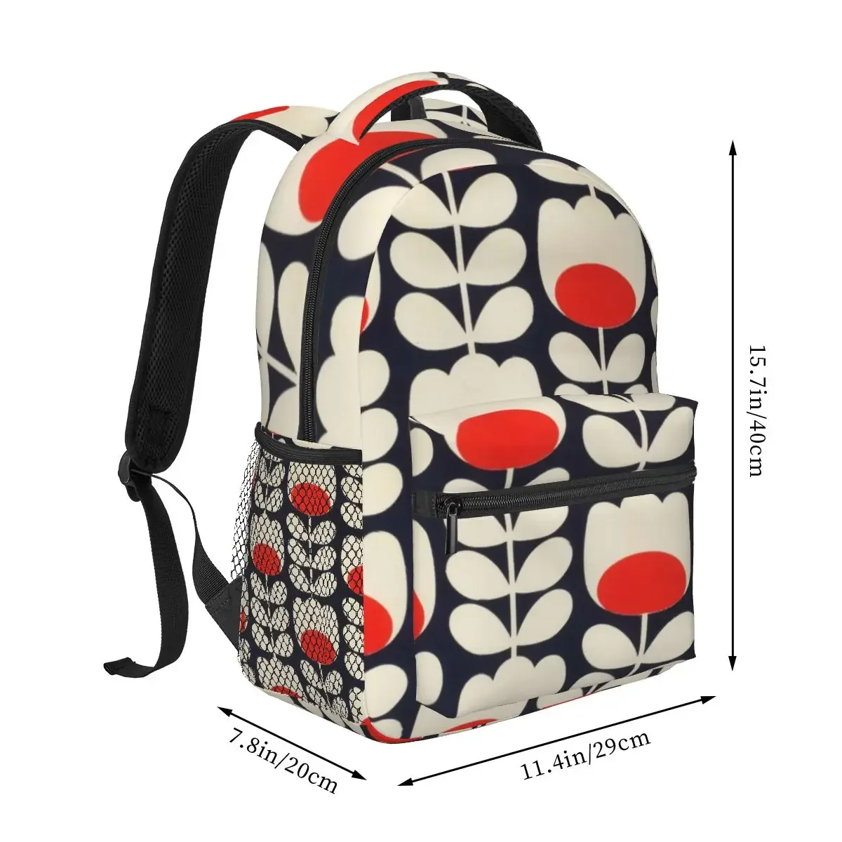 Orla Kiely, Multi Stem Flowers, Red,white Backpacks Boys Girls Bookbag Students School Bags Cartoon Laptop Rucksack Shoulder Bag