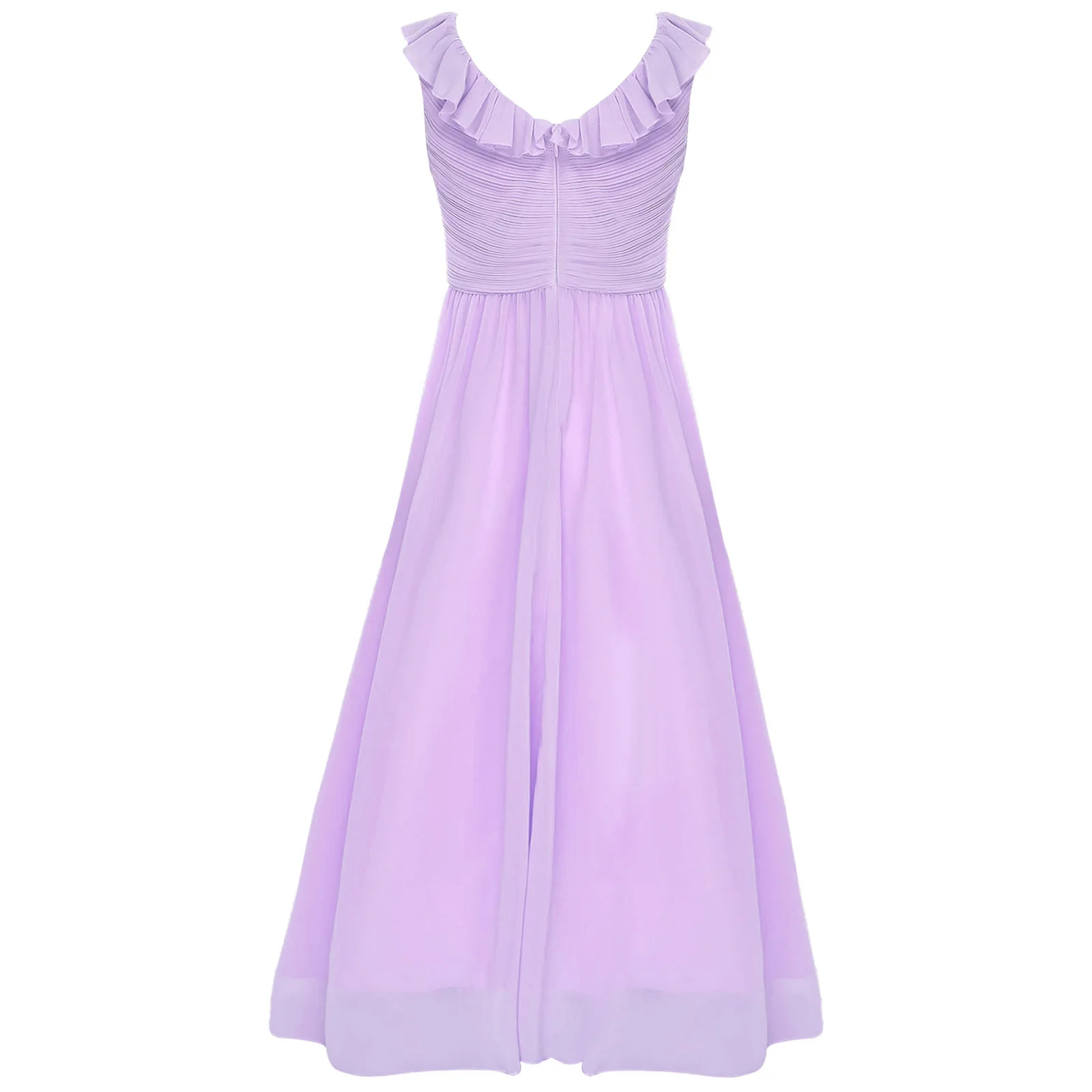 Girls Elegant Chiffon Party Dress Sleeveless Ruffle Collar Floor-length Maxi Dress for Wedding Pageant Birthday Evening