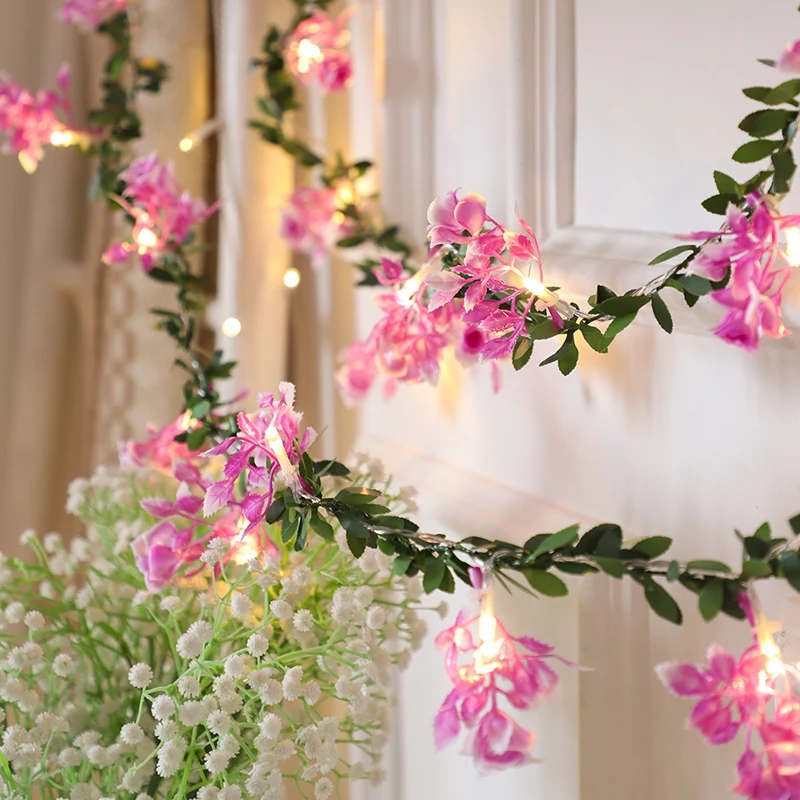 2M 10Leds Rose Flower String Light Floral Holiday Lighting Garland Leaves Fairy Light Party Event Light Decoration Bedroom