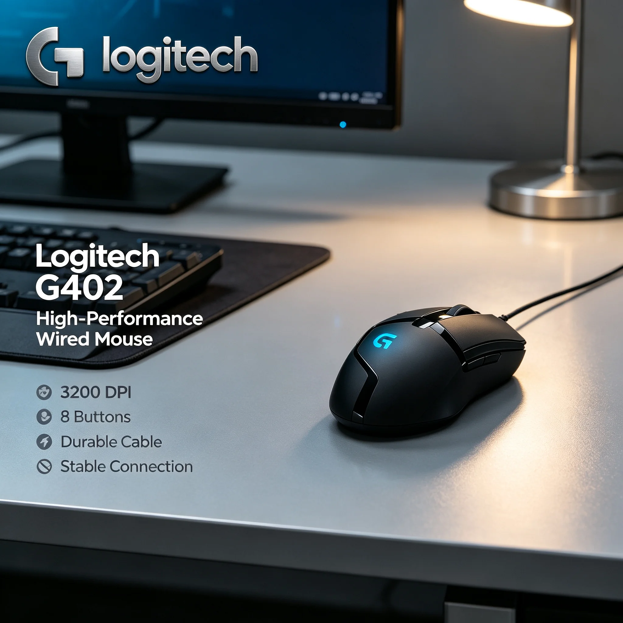 Logitech G402 Wired Gaming Mouse Optical Positioning Sensor Quick Response Click 8 Macro Buttons For Professional E‑Sport Gamer