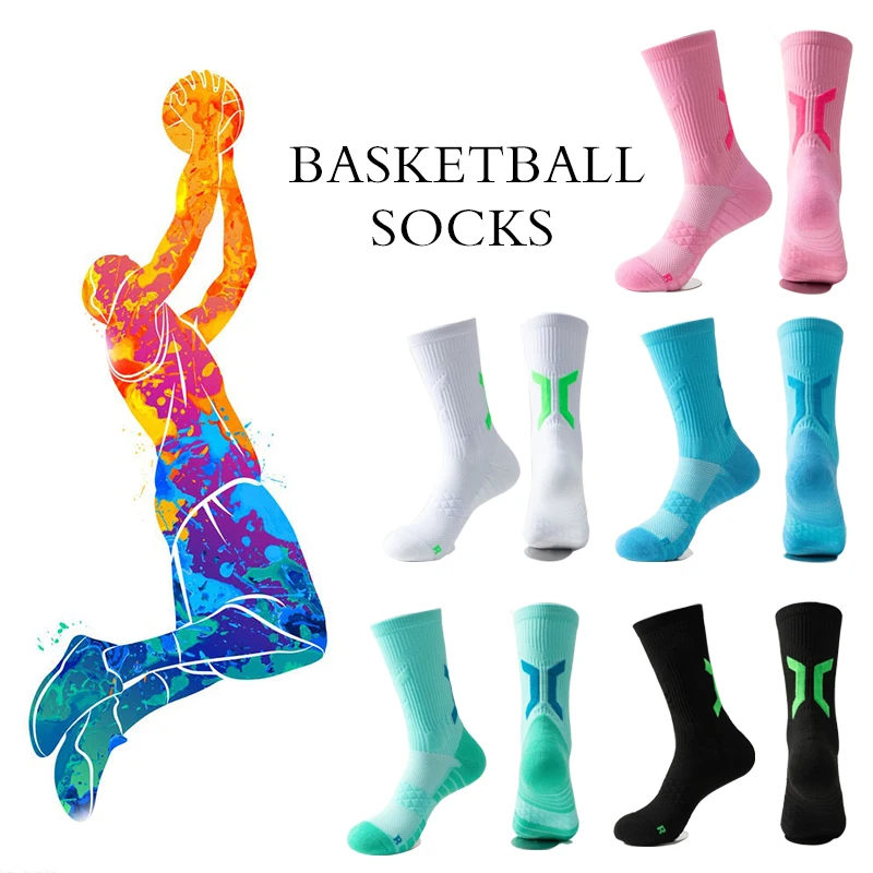 1 pairs professional men\'s basketball socks with thick towel bottom breathable sports socks men\'s long badminton socks