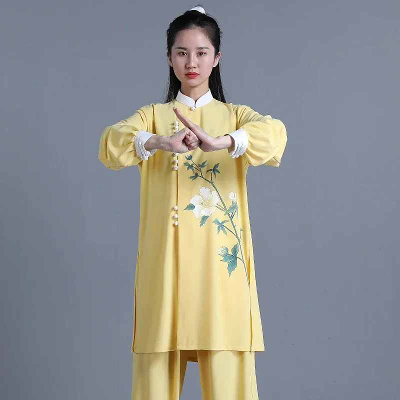 Tai Chi Clothes Women Wushu Clothes Kung Fu Competition Clothes Martial Art Uniform Wrinkle Free Hand Painted  Yellow