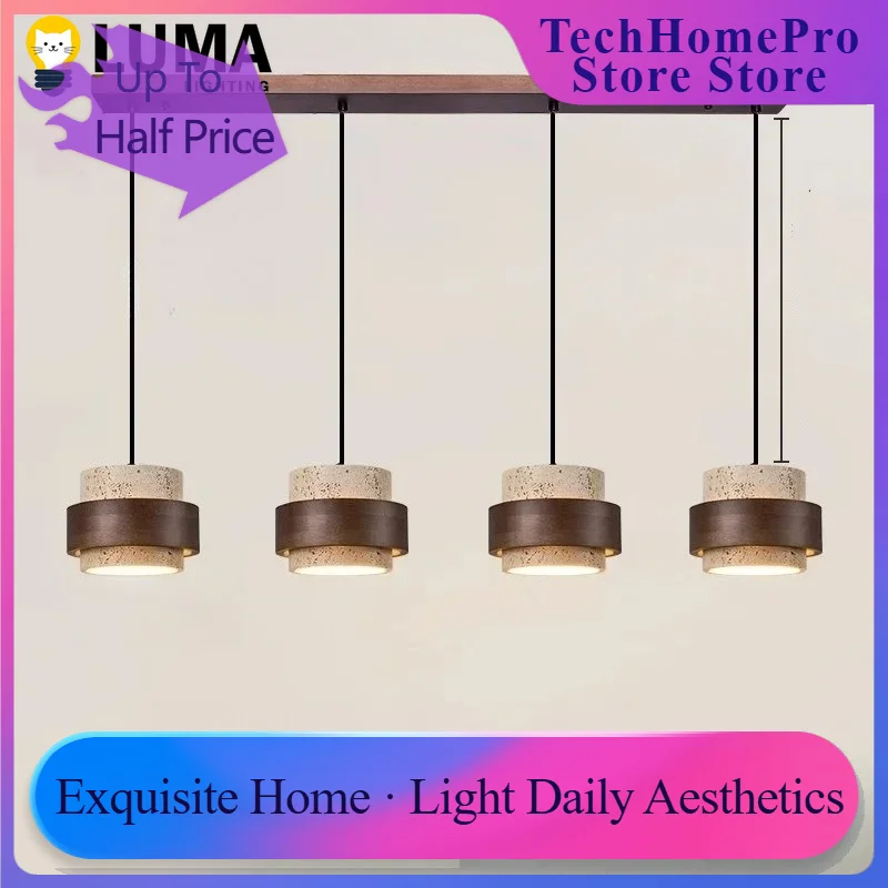 TechHPWabi Sabi Cave Stone Pendant Lamp, Yellow Travertine Chandeliers E27 Bulb For Kitchen Island