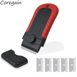 Scraper Blade Scraper Tool with Storage Tank with 5Pcs Blades Sticker Remover Cleaning Squeegee for Window Cooktop Oven Stove