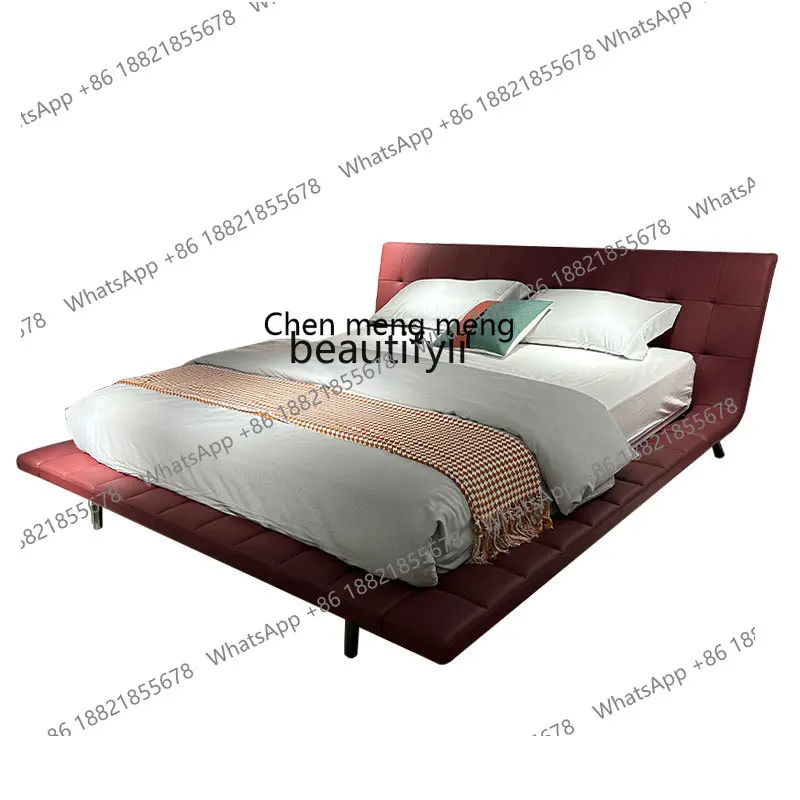 

Double Seat 1.8 M Leather Bed Italian Minimalist High Leg Bed Big Brand Designer Villa New Bed