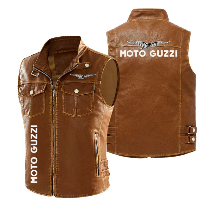 2023 Spring Autumn Men's MOTO GUZZI Truck Logo Sleeveless Vest Fashion Motorcycle Zipper Jacket Coat Warm Leather Men's Vest