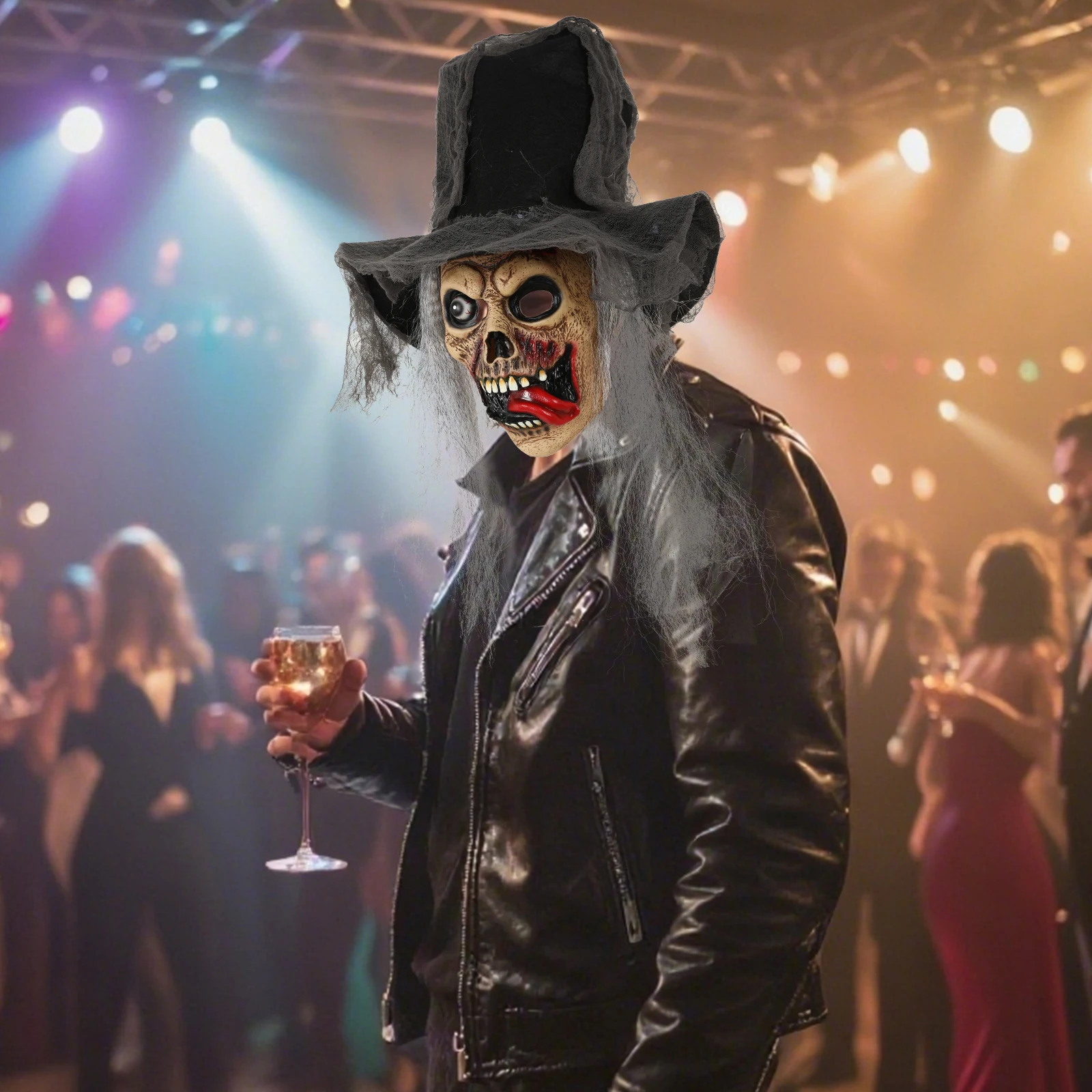 해골 마스크 할로윈 무서운 해골 유령 얼굴 한쪽 눈 라텍스 풀 페이스 마스크 소름끼치는 혀 뻗어나는 마스크 코스프레 의상 소품