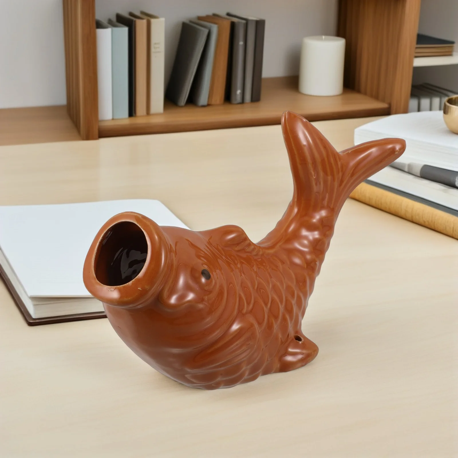 Ceramiczny fontanna w kształcie karpi, do ogrodu, stawu, realistyczna rzeźba ryby, dysza rozpylająca, dekoracyjny wodospad.