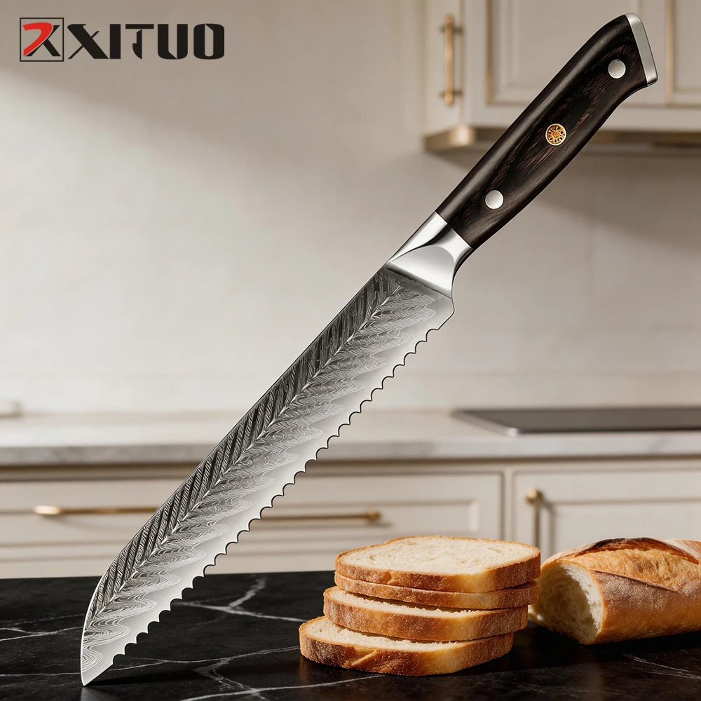 

XITUO Bread Knife 8” Sharp Serrated Knife,High Carbon Stainless Steel Laser Pattern Blade,Bread Slicer, For Bread, Cake, Bagels