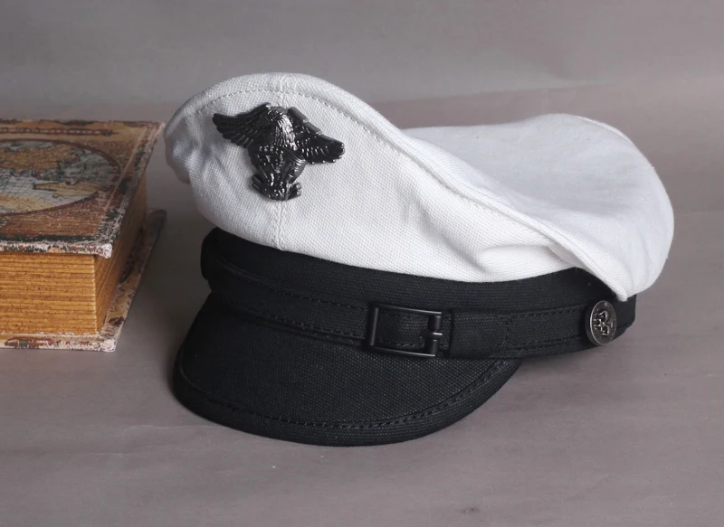 Retro 2024 Navy Peaked Sailor Cap Männer Frauen Frühling Armee Hut Männlich Leinwand Grau Adler Gürtel Lokomotive Casquette – Detail 13
