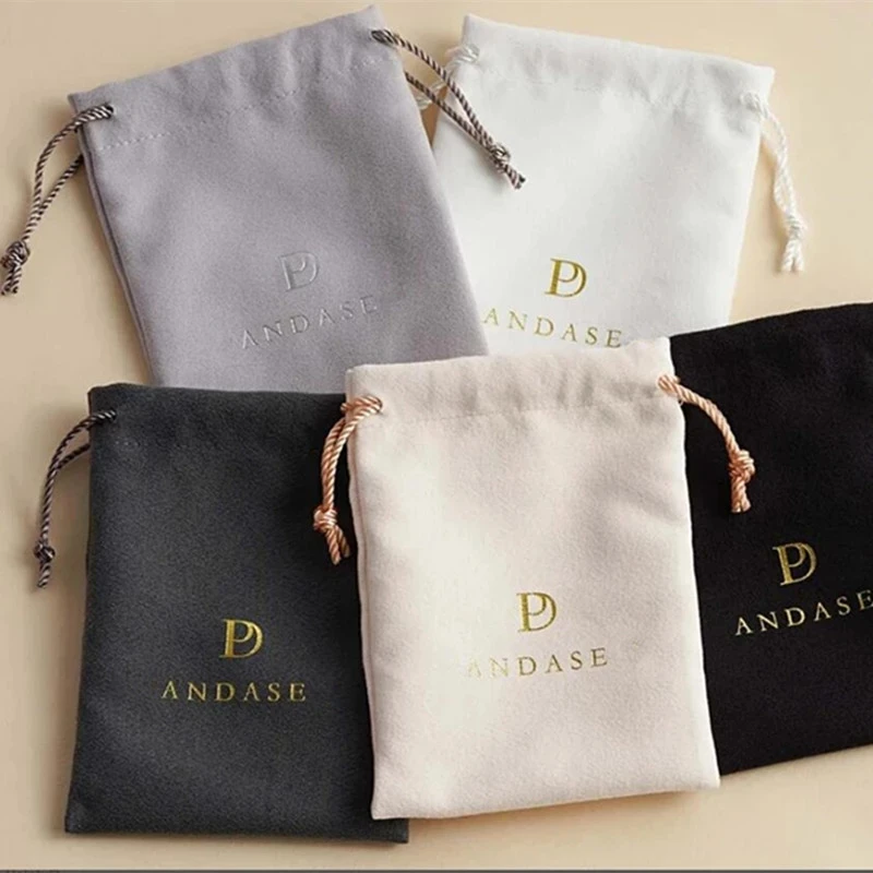 dark green bags personalized logo custom drawstring bags jewellery packaging premium Cotton Flannel chic drawstring pouches dar