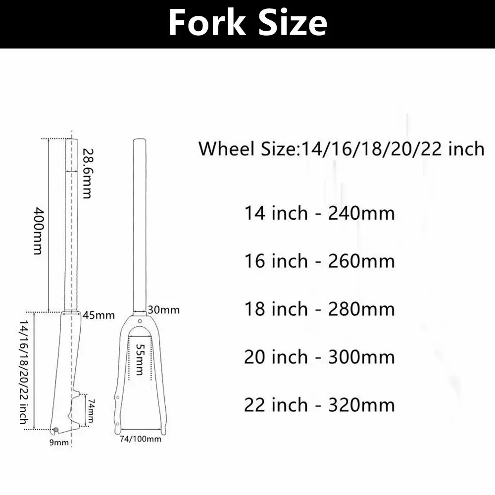 Bicycle Front Forks Carbon Fibre Fork Folding BMX Kids MTB Road Bike Forks Disc Brake Fit for Wheel 14 16 18 20 22 inch