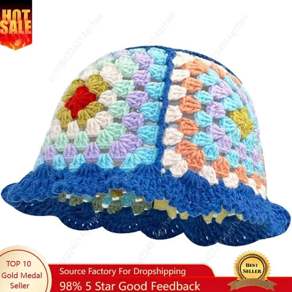 

Crochet Bucket Hat for Women Handmade Knit Hats Summer Floral Skull Cap Knit Bucket Hats for Women