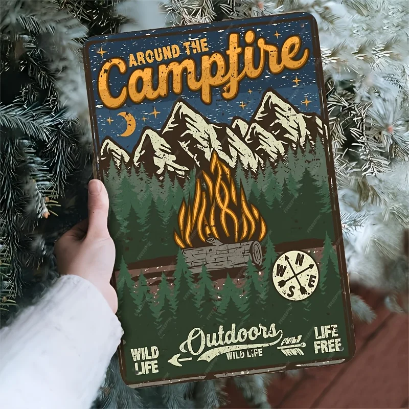 Room Decor  Vintage Campfire Metal Tin Sign, , Iron Wall Art for Home, Office, Bar, Cafe, School, Library, Garage - Adventure Ou
