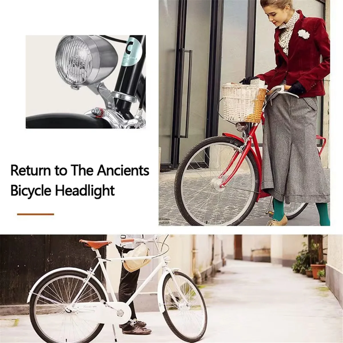 AA74 مصباح أمامي للدراجة عتيق من النوع C قابل لإعادة الشحن كلاسيكي للدراجة الجبلية ضوء أمامي 3 مصابيح LED للدراجة على الطرق ملحقات ركوب الدراجات