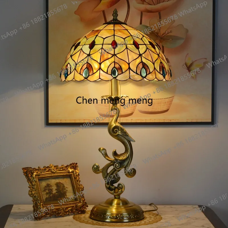 

shell desk lamp, all-copper American retro master bedroom bedside lamp, pure copper European bedroom bedside table lamp