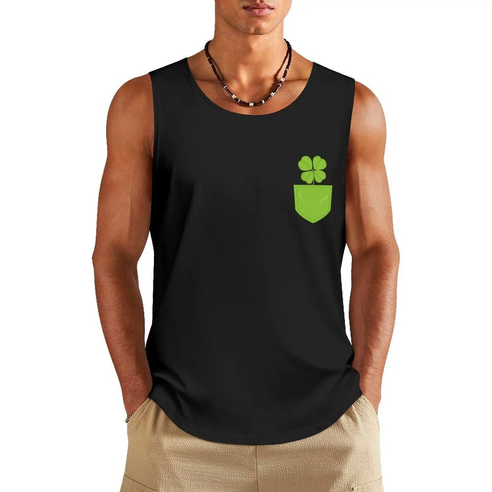 

Pocket Full of Clover - Cute St. Patrick's Day Faux Pocket Shirt Tank Top sports suits Sleeveless men Men's clothing