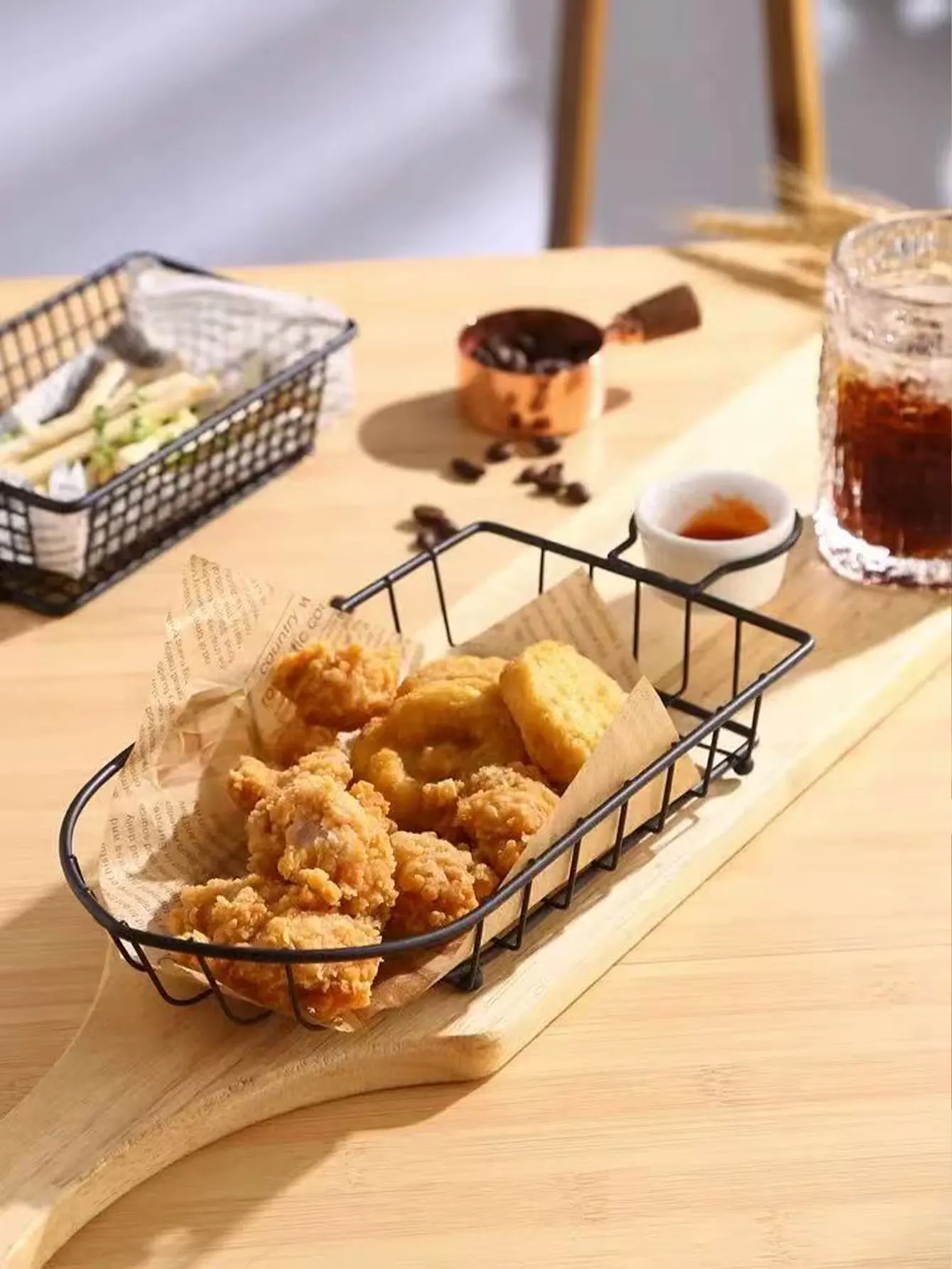 American-Style Boat-Shaped French Fry Basket, Stainless Steel Fried Chicken Serving Dish, Fried Food Chicken Wings Restaurant Fried Food Snack Tray, Milk Tea Shop Commercial Use, 1 Piece