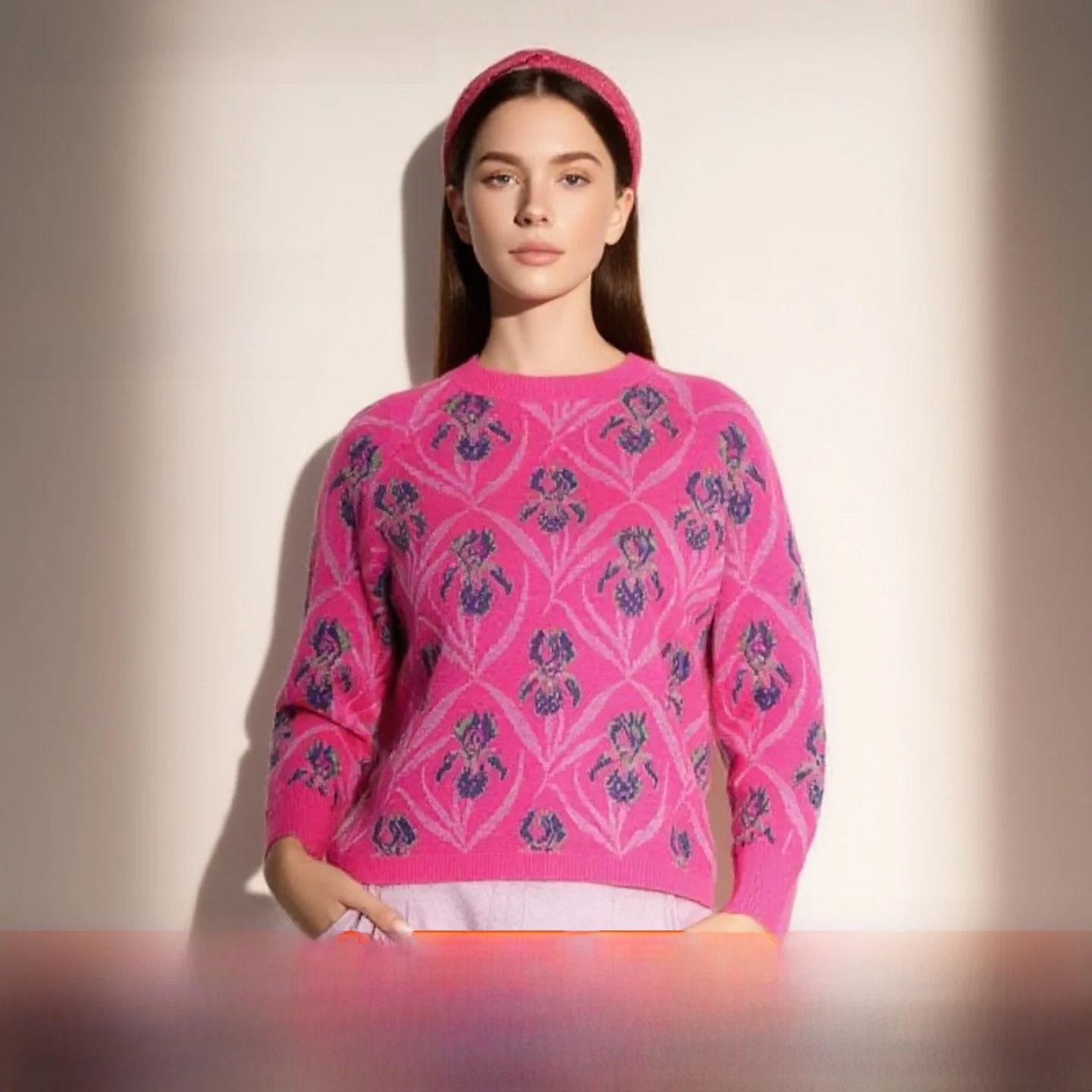 

Новинка осени 2025: Женский пуловер с длинным рукавом, с ромбовидным узором, из шерстяной смеси, цвет сливовый фиолетовый, комфортный крой