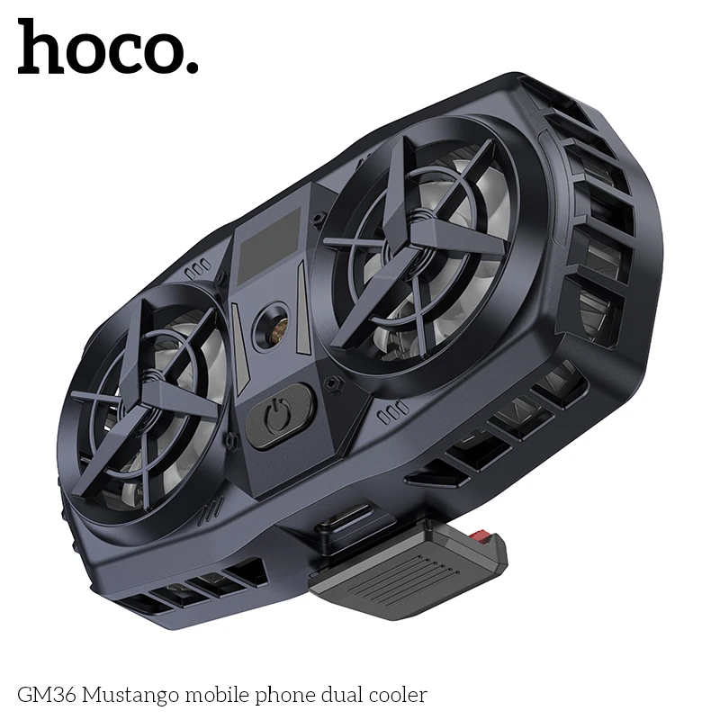 HOCO GM36 Podwójny wentylator do telefonu Chłodzenie lodem Uniwersalna chłodnica do telefonu komórkowego Długotrwały, silniejszy wentylator chłodzący Cyfrowy wyświetlacz