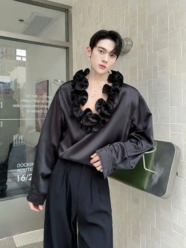 

Retro Men's Long Sve irt Spring 2026 Floral Collar Design Casual Loose Fit Polyester Fiber Youth Trend Chinese Prod...