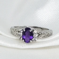[MeiBaPJ Natural Amethyst Gemstone Fashion Ring for Women Real 925 Sterling Silver Fine Jewelry