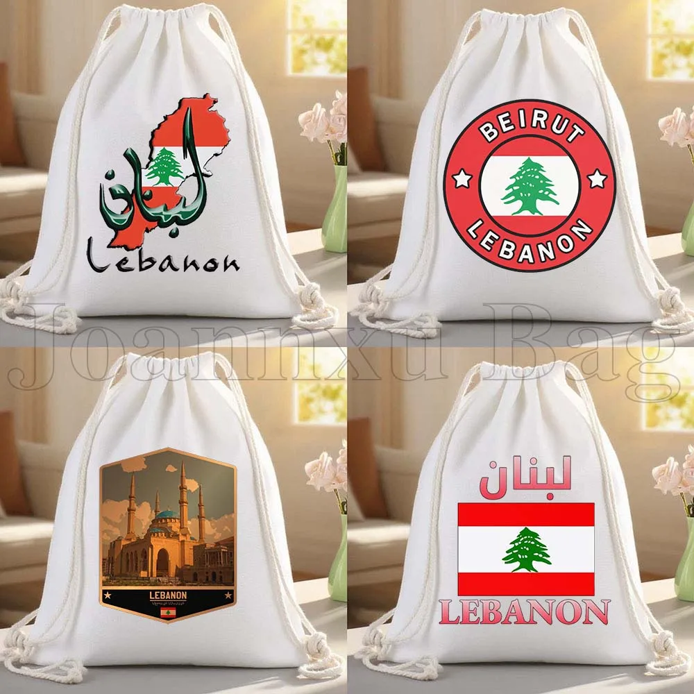 Bolsas de Lona con Cordón con Mapa de Beirut y Bandera de Líbano, Mochila Deportiva, Bolsa de Gimnasio, Bolsa de Regalo con Cordón para Senderismo, Deportes, Yoga