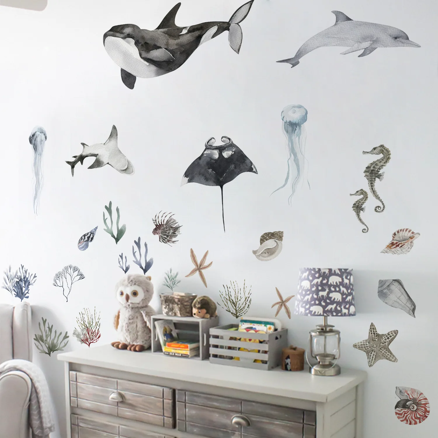 Autocollant Mural de Dessin Animé Dreamland pour Chambre d'Enfant, Carrelage en Vinyle, Imperméable, Coquille de Baleine, Décoration de Maison