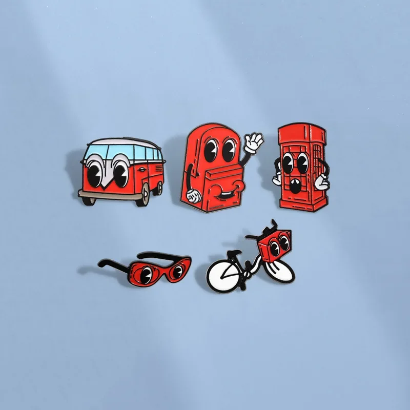 Car Brooch Red Big Eyes Bicycle Bus Metal Badge Small Gifts Wholesale Cap Pins for Backpacks Backpack Accessories Lapel Pin Bag