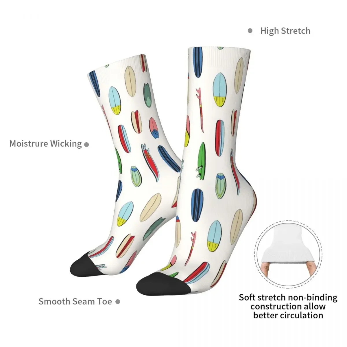 Unique Surfboards Pattern Socks Harajuku Super Soft Stockings All Season Long Socks Accessories for Man Woman's Birthday Present