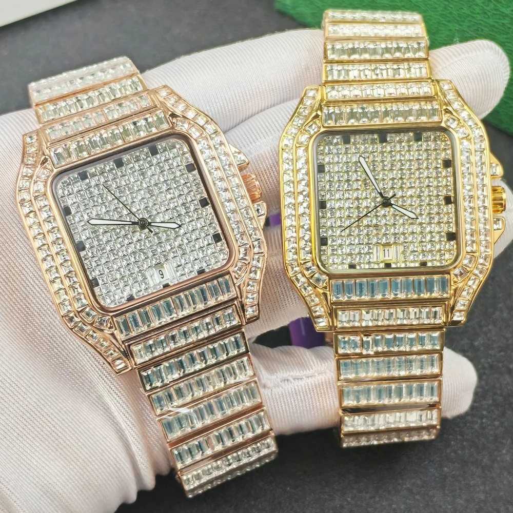 

Iced Out Square Мужские часы Хип-хоп Полный бриллиант Кварцевые часы для мужчин Модные наручные часы Мужские ювелирные часы Подарок Montre Homme
