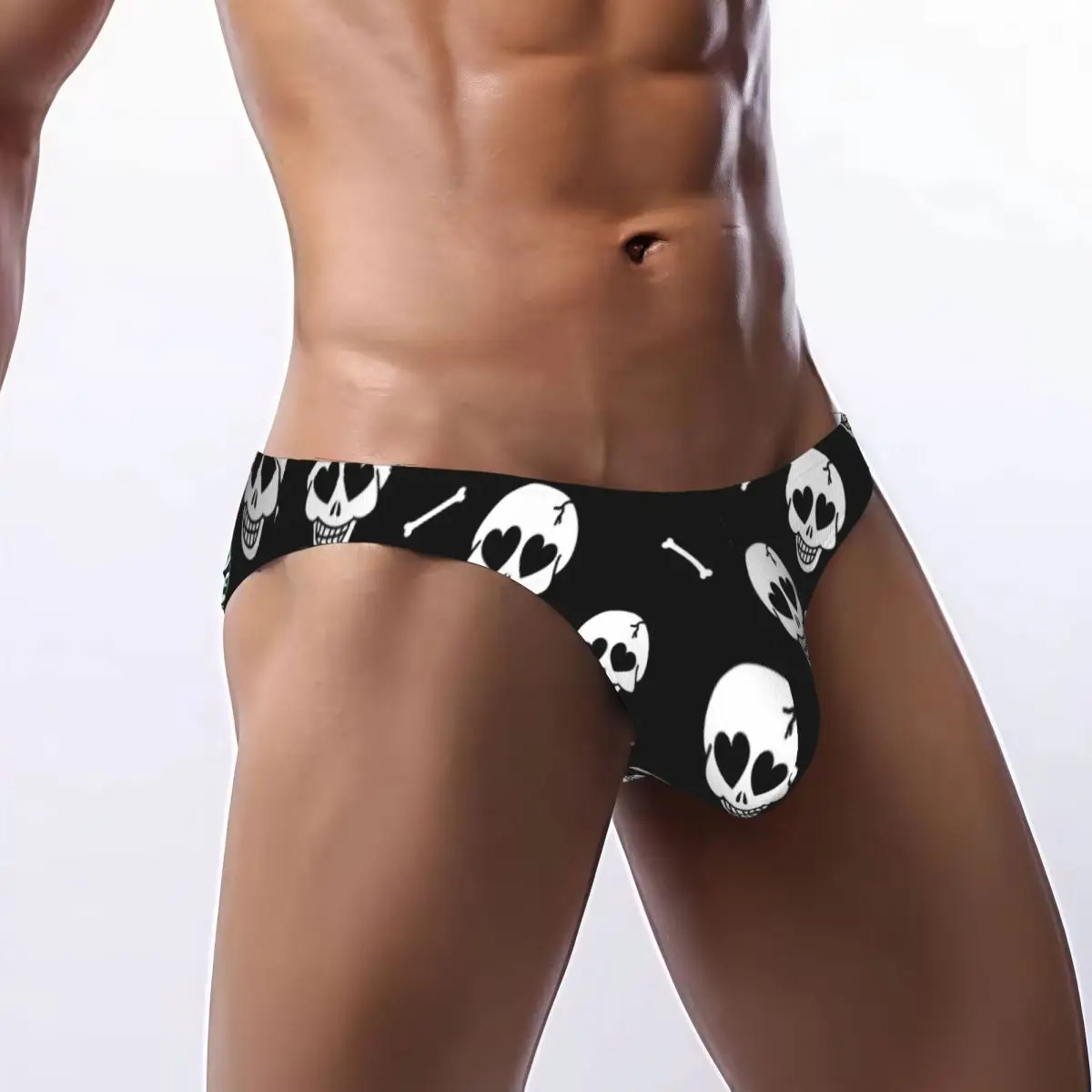 

Мужские трусы-бикини с сердечками и черепами, мужское нижнее белье, дышащие трусы