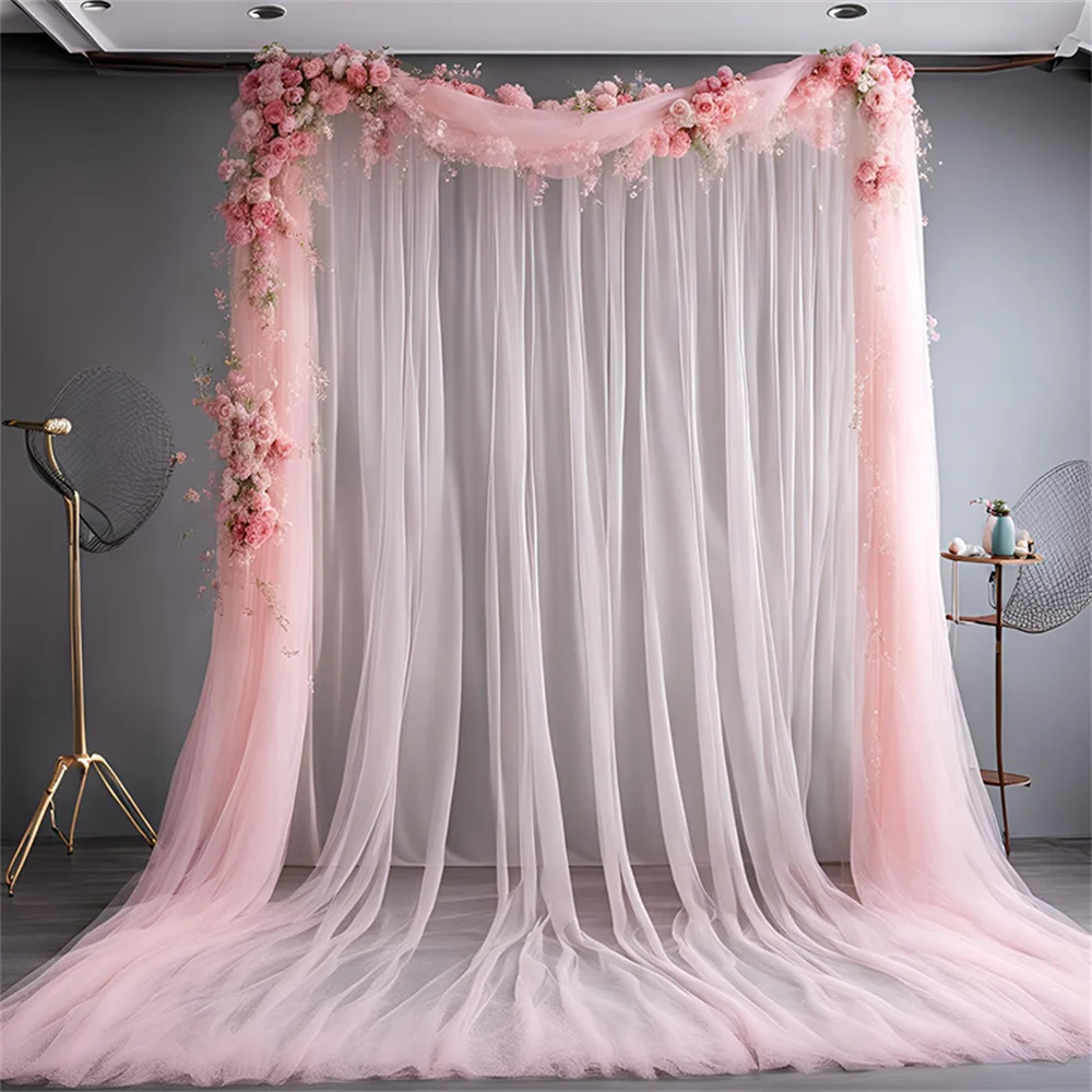 Rideaux de fond en tulle pour mariage 1/2/3/5/10M, rideaux de fond transparents pour fête d'anniversaire, fête de printemps, décoration de fond pour photographie