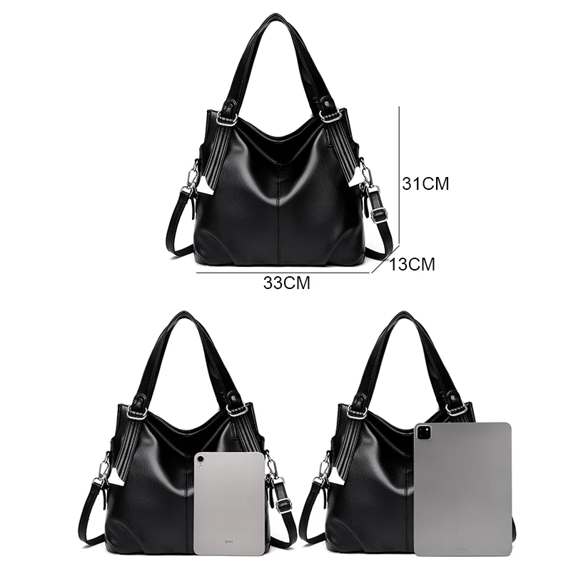 2024 New Casual PU Leather Large Capacity Tote Bags For Women Fashion Solid Color Zipper Female Shoulder Bags Ladies Handbag