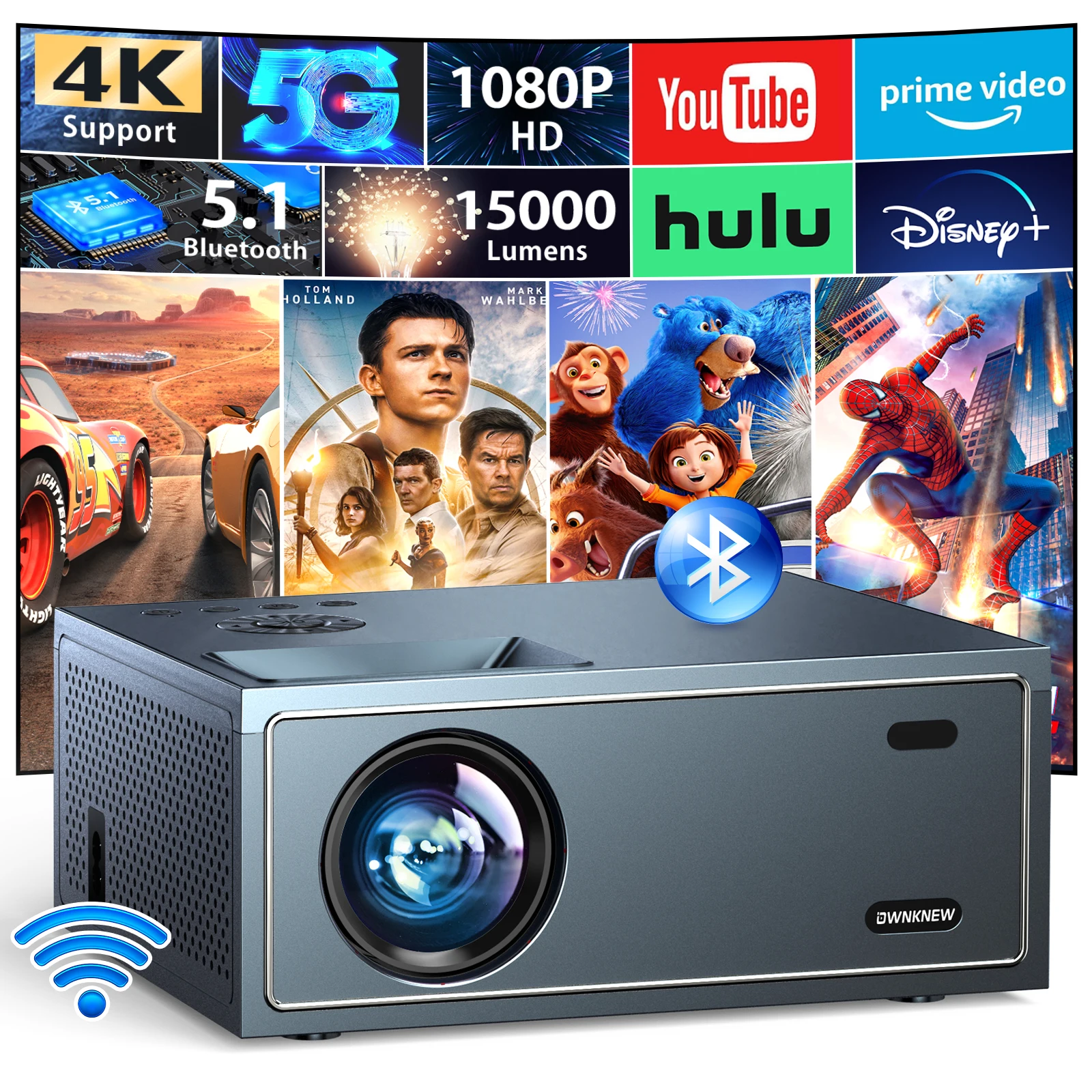 July008 Native 1080P Projector 4K Support 300" LED Technology Home Theater Projector 5G/2.4G Wifi
