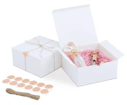 Scatole regalo in carta bianca con coperchi 8x8x4 lnches, confezione da 12, per confezioni regalo, scatola per proposta di damigella d'onore, scatola per bomboniere per feste di compleanno, Chr