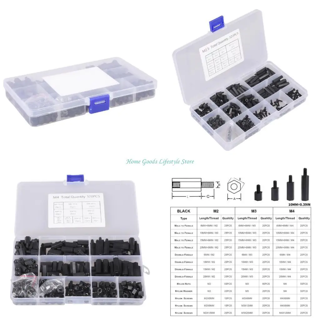 

E74E 320Pcs Standoff Spacer Screw Nut And Washer Set For Electronics And DIY Projects