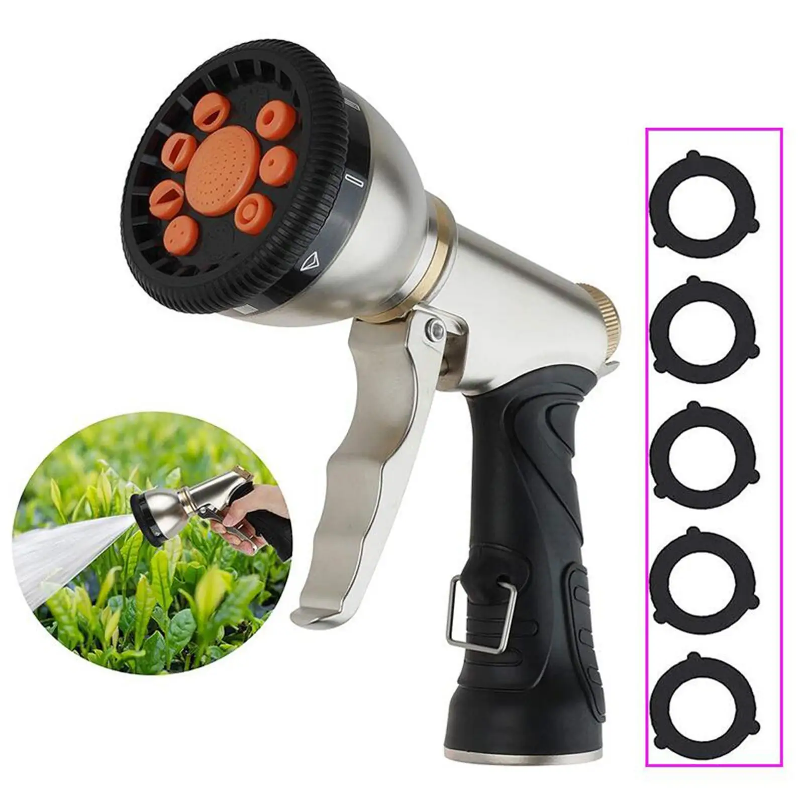 

High Pressure Jet Garden Hose Spray Nozzle 9 Adjustable Patterns Durability