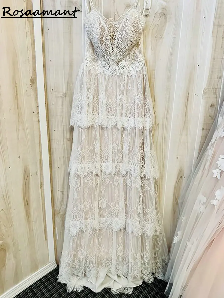 

Gorgeous Tiered Skirt A-Line Wedding Dresses Sleeveless Appliques Lace Corset Country Bridal Gowns