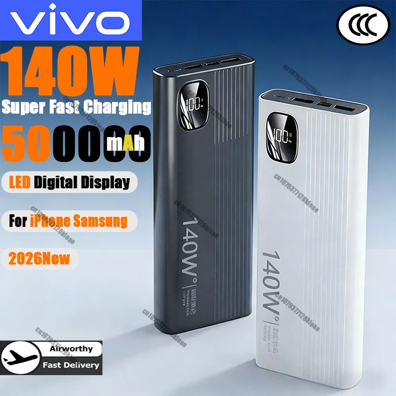 

Внешний аккумулятор VIVO 140W 500000 мАч с цифровым дисплеем, сверхбыстрой зарядкой и большой емкостью для iPhone и Samsung