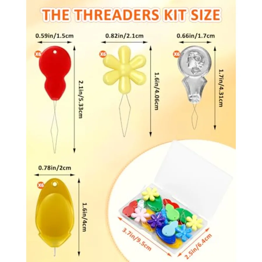 Needle Threaders Kit 24 PCS Needle Threader for Hand Sewing, 4 Type Simple Needle Threaders for Needles, Needle Threader for Se