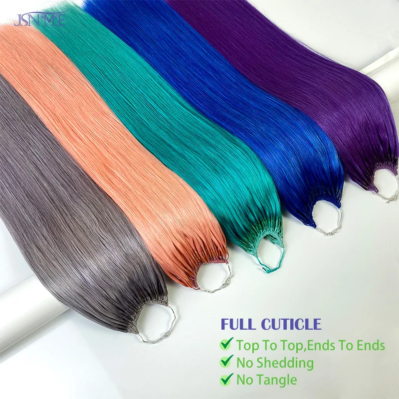 وصلات شعر صغيرة للنساء بعصا مزدوجة ، أزرق ، أرجواني ، وردي ، رمادي ، لون ، 20 "، شعر بشري