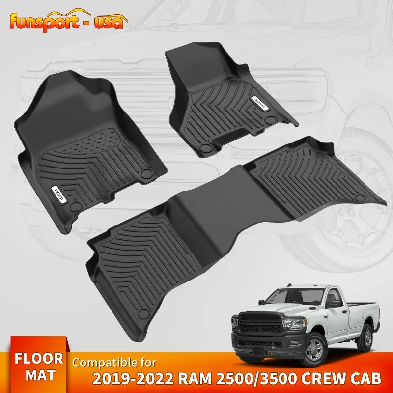 TPE Rubber Floor Mats Liners for 2019 2020 2021 2022 2023 2024 Ram 2500 3500 Crew Cab All Weather   United States