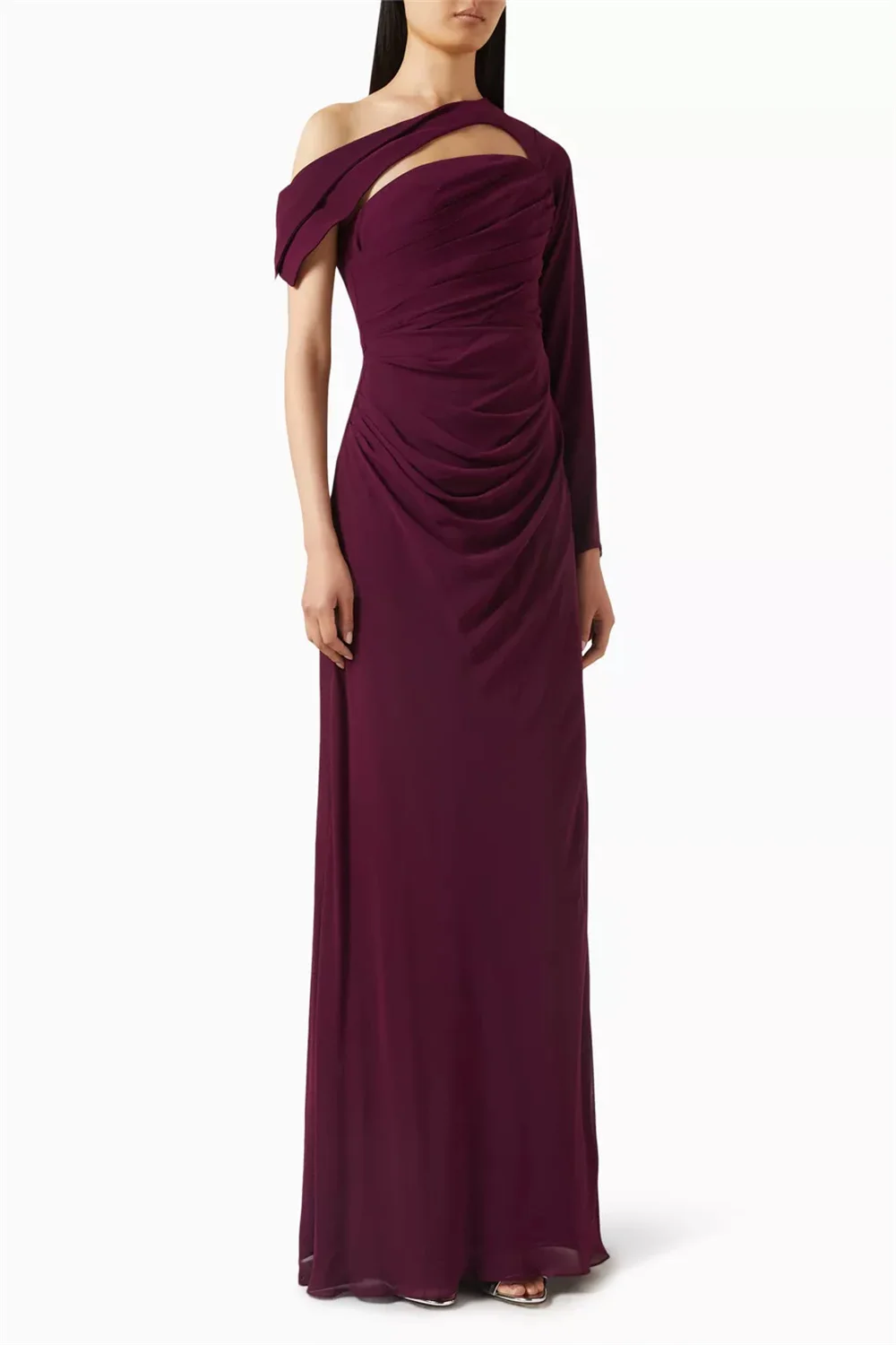 فستان CContessa Dubai مخصص بطيات كلاريت للحفلات الراقصة مع درب طويل أنيق من Vestidos de noche بأكمام طويلة للمناسبات المسائية الرسمية