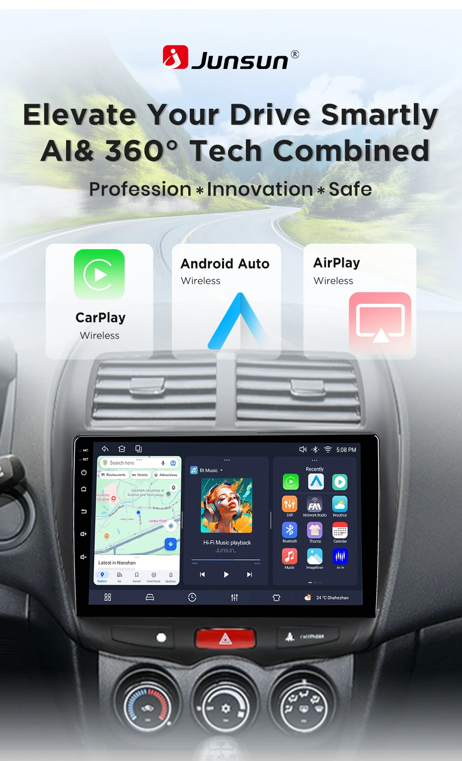 Junsun Android 15 Auto-Intelligentes System für Mitsubishi ASX 1 GA 2010-2016 AI Wireless CarPlay für Apple Auto 10" IPS – Detail 4