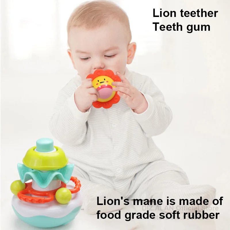 Jouet Musical pour bébé, hochets pour enfants, tour à anneaux empilables, apprentissage précoce, Lion rotatif, gobelet éducatif pour tout-petits