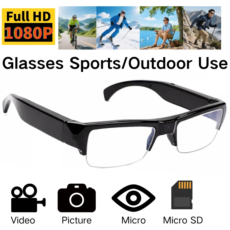 

Умные очки HD 1080P с камерой, датчиком движения, поддержкой TF-карты 128 ГБ, спортивные солнцезащитные очки для езды на велосипеде/бега