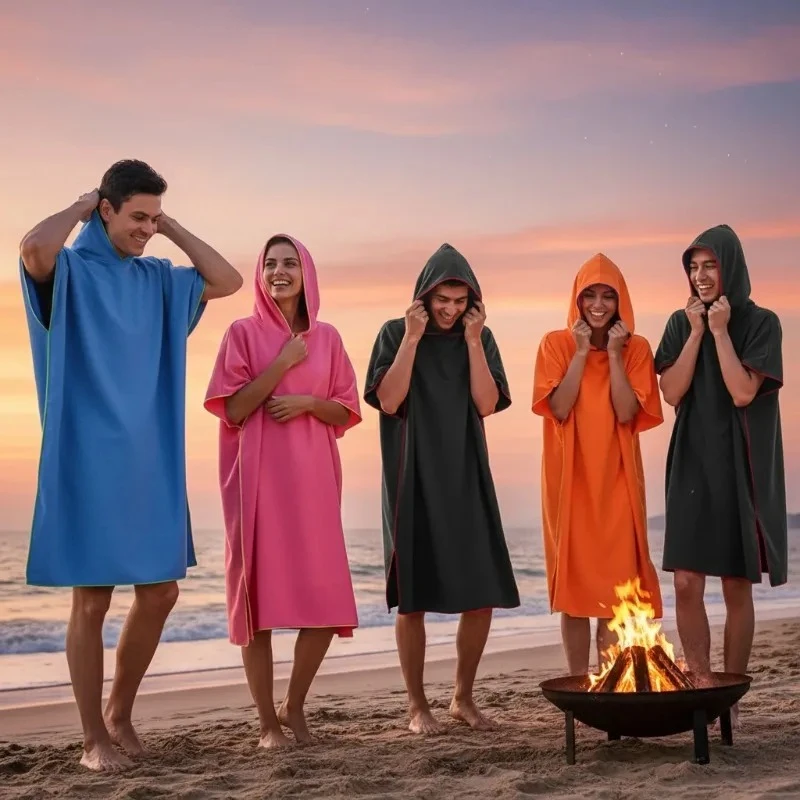 110 x 90 cm großes Surf-Poncho-Handtuch für Erwachsene mit Kapuze, schnell trocknender Mikrofaser-Bademantel zum Schwimmen, Surfen, Camping und Strandwechsel im Freien