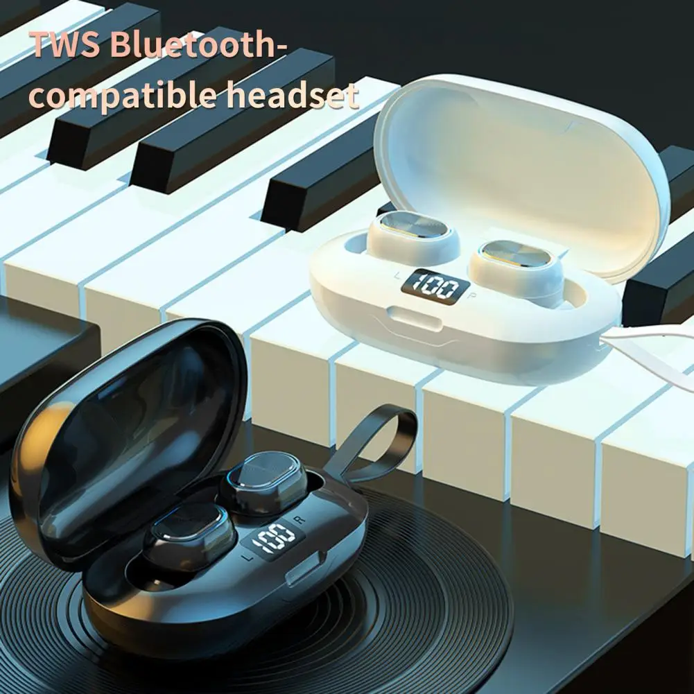 Wireless Earphone LED Digital Display Fingerprint Touch Subwoofer with Drawstring ABS Mini Wireless Headset fone bluetooth