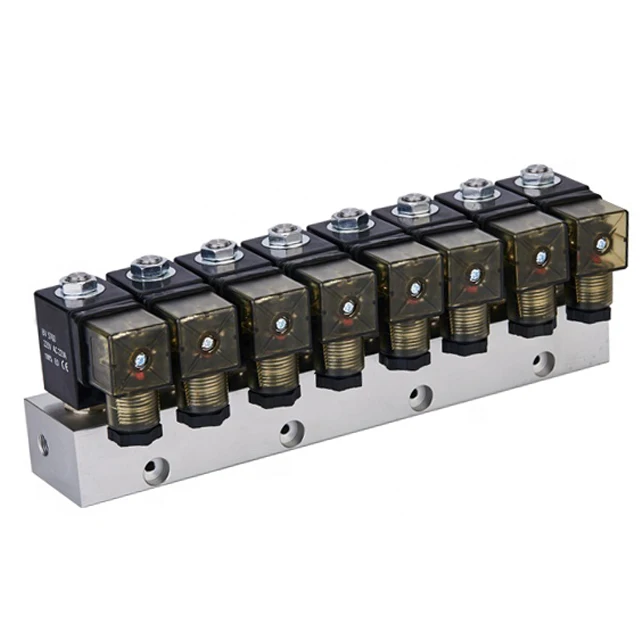2v Series Direct Acting 4 Port 6 Port 8 Port Valves in One Pneumatic DC24v Mini Electric Solenoid Valve 2 Way air Valve Manifold